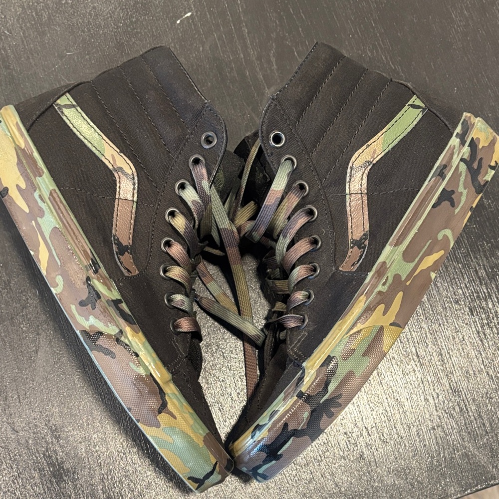 Vans Black and Camouflage High-Top Sneakers